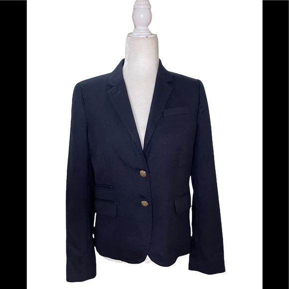 J. Crew Schoolboy Blazer Navy 98% Wool size 6 fully Lined Gold Crest Buttons - Picture 6 of 10
